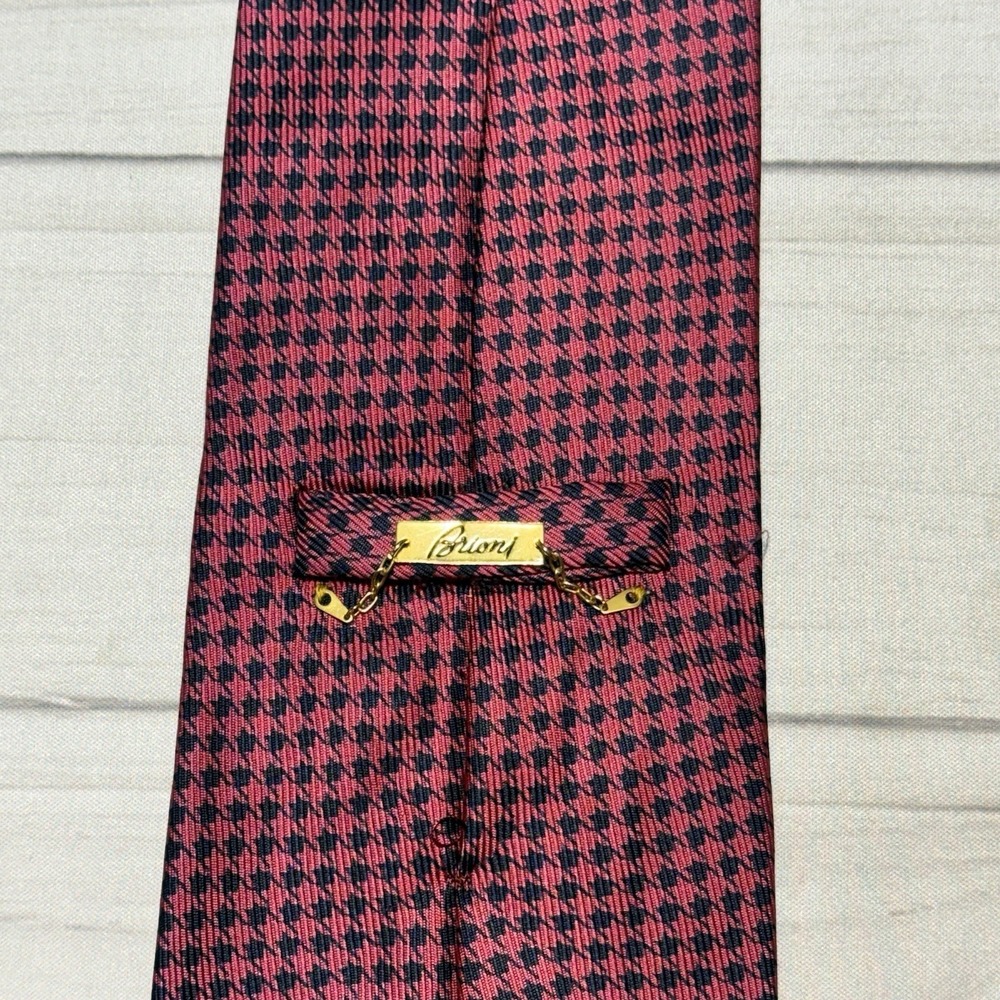 Brioni Tie Pink Navy Blue Houndstooth Necktie Italy Luxury Designer 4" 100% Silk